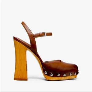 Michael Kors Collection Gail Calf Leather Mary Jane Clog Brown 37.5